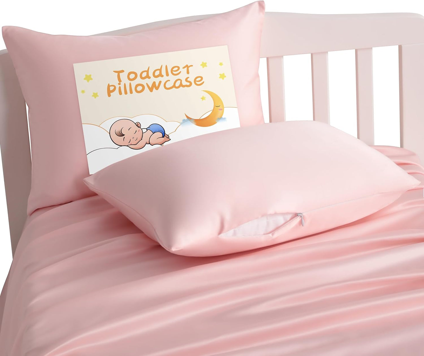 Zippered Silk Satin Toddler Pillowcases - 2 Pack Hidden Zipper 13X18 Pillowcases - Luxury and Silky Baby Travel Pillow Covers, Pink