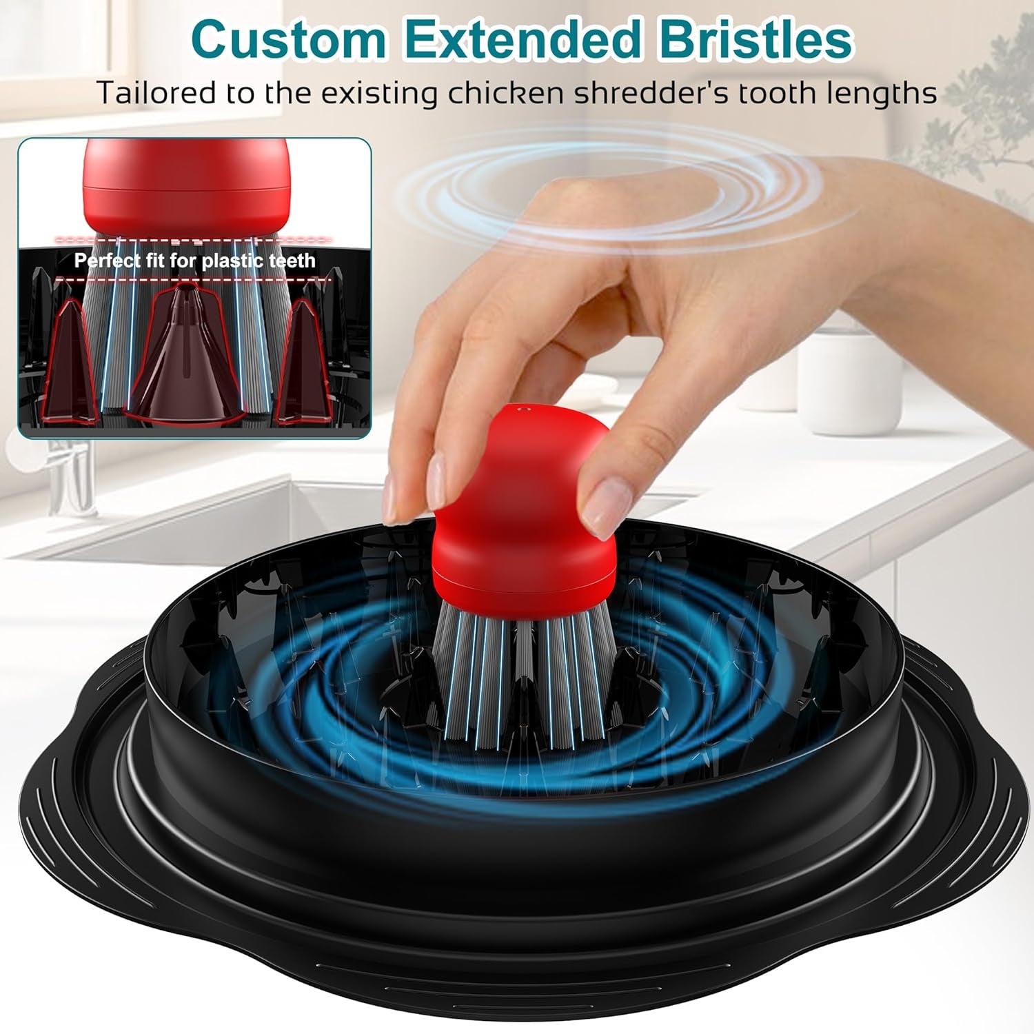 Mini Dish Brush for Cleaning Chicken Shredder, Palm Brush Dish Scrubber with Ergonomic Grip, Kitchen Brush for Washing Dishes, Pans, Pots, Sink, 1 Pack (Red)
