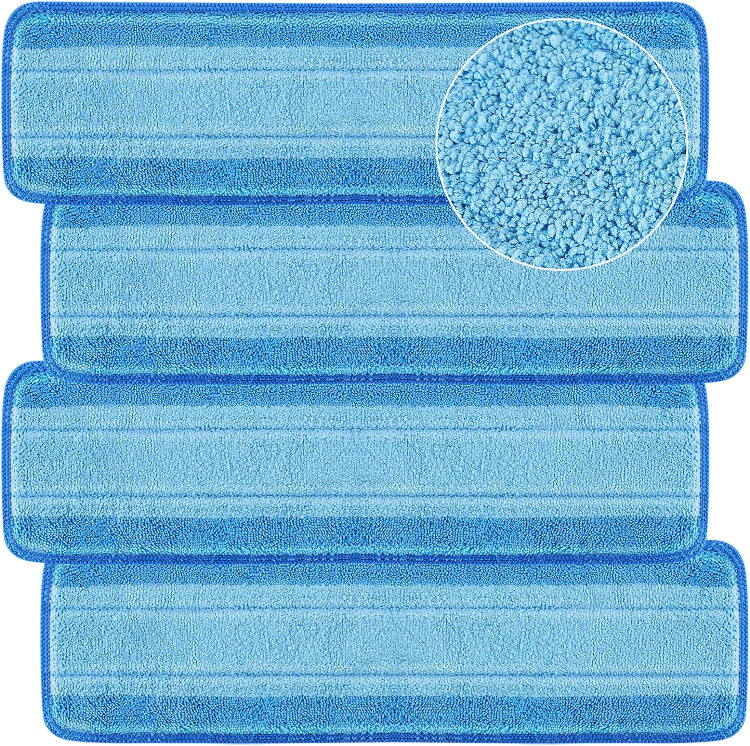 4 PCS Replacement Mop Pads, Microfiber Cleaning Mop Compatible with Bona Mop, Washable & Reusable Mop Refill Pads for Hardwood Floor,18 Inch, Blue