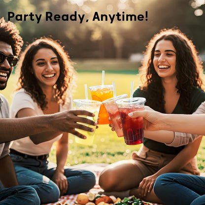 100 Pack - 16 Oz Clear Plastic Cups with Lids and Straws, Food Safe Disposable Iced Coffee Cups for Cold Beverages, Smoothies, Iced Coffee, Leak-Proof, Bpa-Free