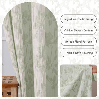 Yellow Green Stall Shower Curtain, Floral Crinkled Soft Fabric Shower Curtain for Bathroom, Modern Farmhouse Textured Cute Boho Bath Decor, Machine Washable, 36Wx72L Inches