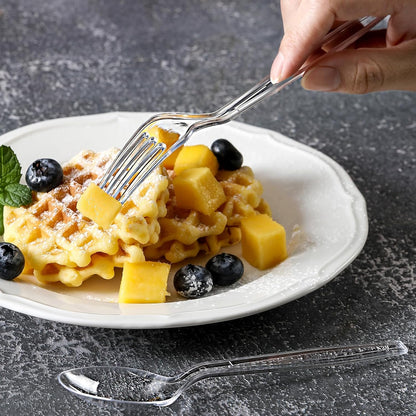 [300 Count] Plastic Silverware, Heavy Duty Plastic Forks Spoons Disposable Utensils Cutlery Set for Wedding Party Supplies Everyday Use - Clear