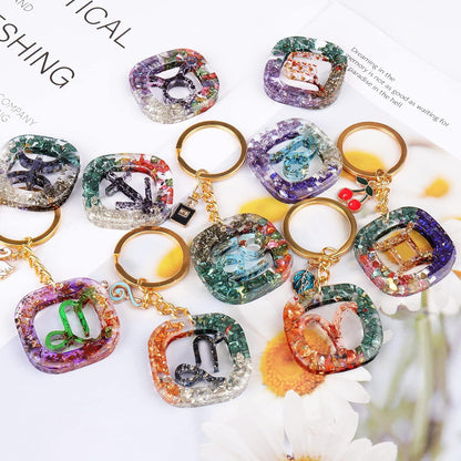 Zodiac Keychain Silicone Resin Molds 12 Constellation Epoxy Jewelry Casting Molds with 50 Pcs Open Jump Rings Christmas Resin Molds for DIY Making Pendant Ornaments Decoration and Gifts
