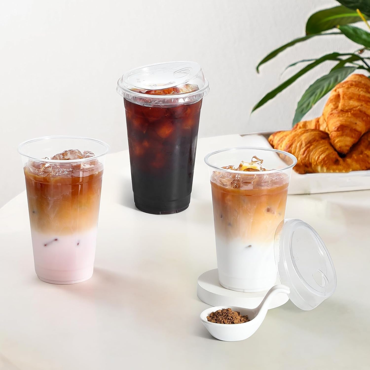 100 Pack - Clear 16 Oz Plastic Cups with Lids, Disposable Iced Coffee Cups with Lids for Party Drinks, Bubble Tea and Cold Beverage, BPA Free & Food Safe