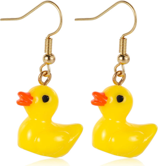 Yellow Duck Earrings, Cute Duckie Earrings Acrylic Dangle Drop Earrings Personalized Charming Cartoon Style Funny Duck Accessories for Girls Women, Yellow, Black, Orange, Golden
