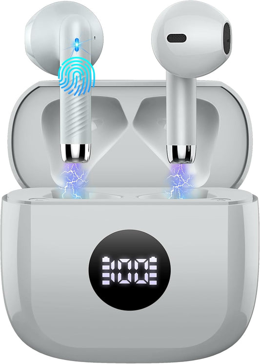 Wireless Earbuds, Bluetooth 5.4 Earbuds Stereo Bass, Bluetooth Headphones in Ear Noise Cancelling Mic, Sports Earphones IP7 Waterproof USB C, 40H Playtime Mini Charging Case Ear Buds Gray