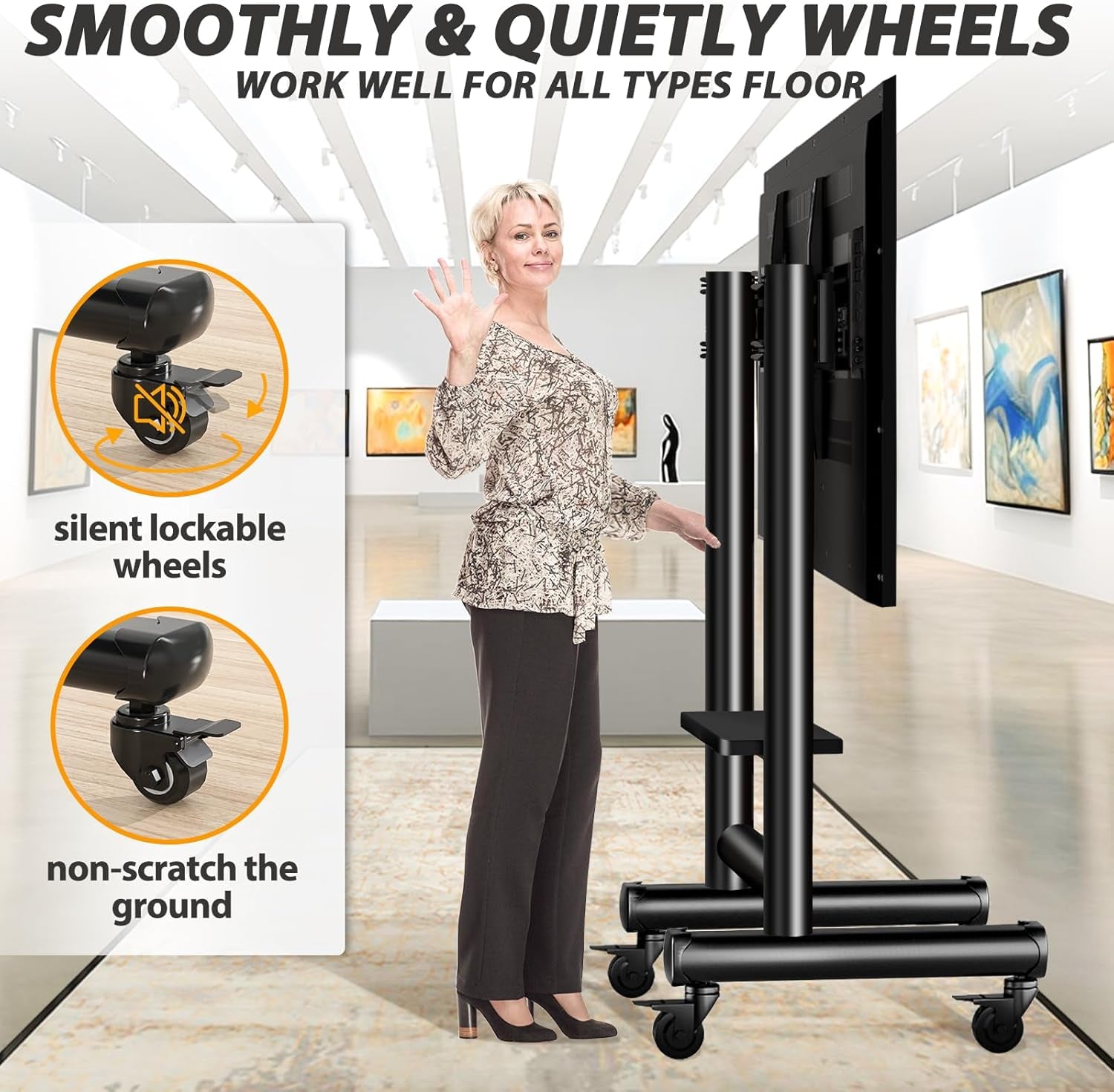 Heavy Duty Rolling TV Stand for 50-92 Inch Large Tvs up to 200 Lbs, Height Adjustable Mobile TV Stand with Shelf, Upgraded Portable TV Stand on Wheels for Living Room, Office, Trade Show