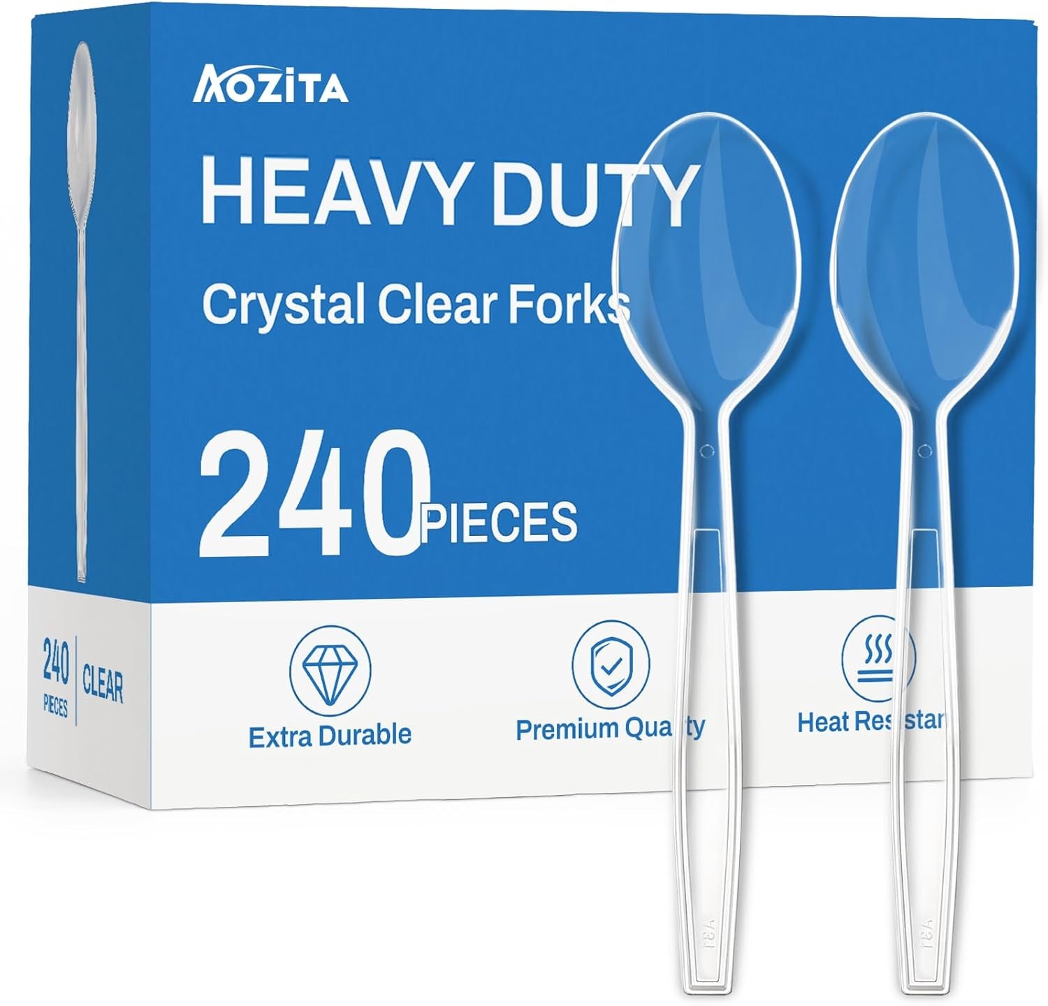 240 Count Extra Heavy Duty Clear Plastic Spoons, Solid and Durable Premium Disposable Spoons - Bpa-Free & Heat Resistant Plastic Cutlery Utensils for Parties, Events and Everyday Use