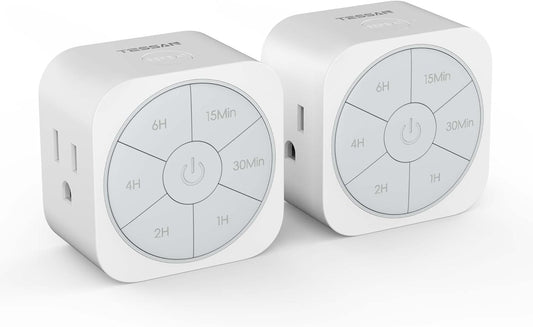 Outlet Timer Indoor 2 Pack, Countdown Timers for Electrical Outlets up to 6H for Lights, Iron, Fan, Electric Bike, Auto Shut off Switch for Home Kitchen Bedroom, 1875W