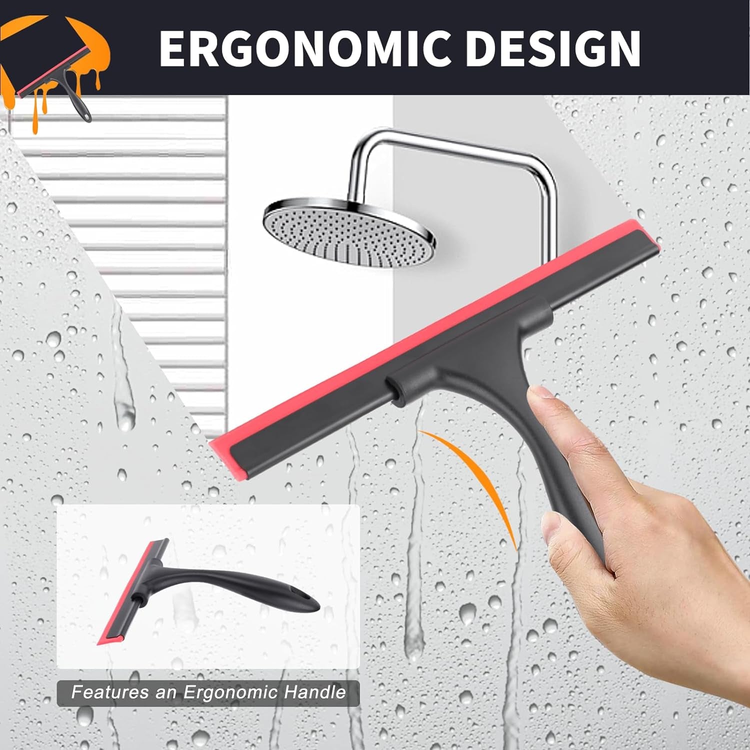 Shower Squeegee for Glass Doors & Small Squeegee for Shower Glass Door Mini Silicone Squeegee for Window, Door, Bathroom, Mirror, Car Window