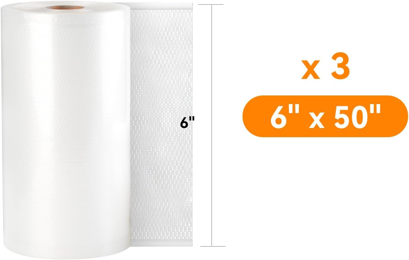 [2024 New] 6" X 50' 3 Rolls, Vacuum Sealer Rolls Bags for Food, Great for Food Storage, Sous Vide and Meal Prep,  Lite