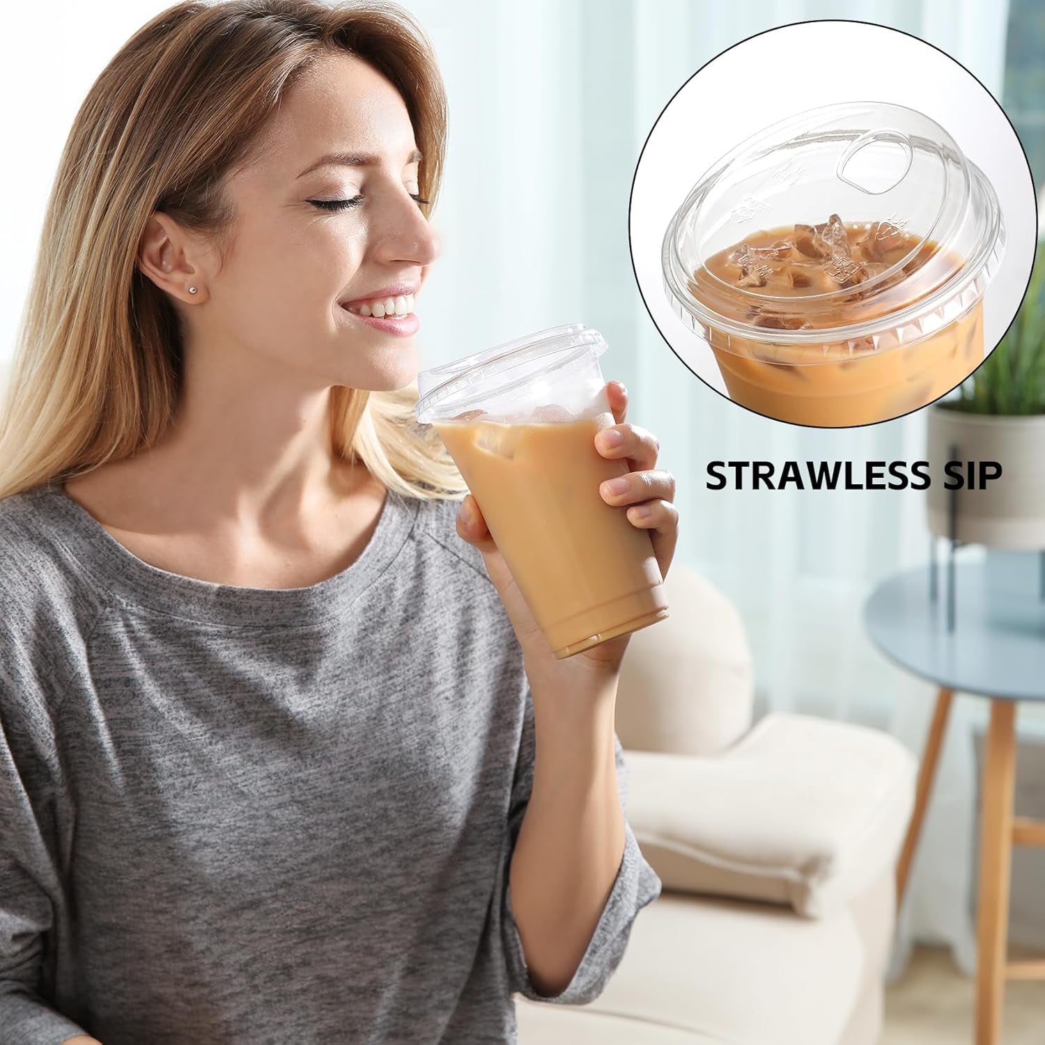 100 Pack - Clear 16 Oz Plastic Cups with Lids, Disposable Iced Coffee Cups with Lids for Party Drinks, Bubble Tea and Cold Beverage, BPA Free & Food Safe