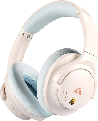 Y8+ Noise Cancelling Headphones Bluetooth, Wireless LDAC Hi-Res Audio, Custom EQ via App, 75H Playtime, Comfort Fit, over Ear Headphones Foldable for Airplane Travel Home Office Beige Cyan