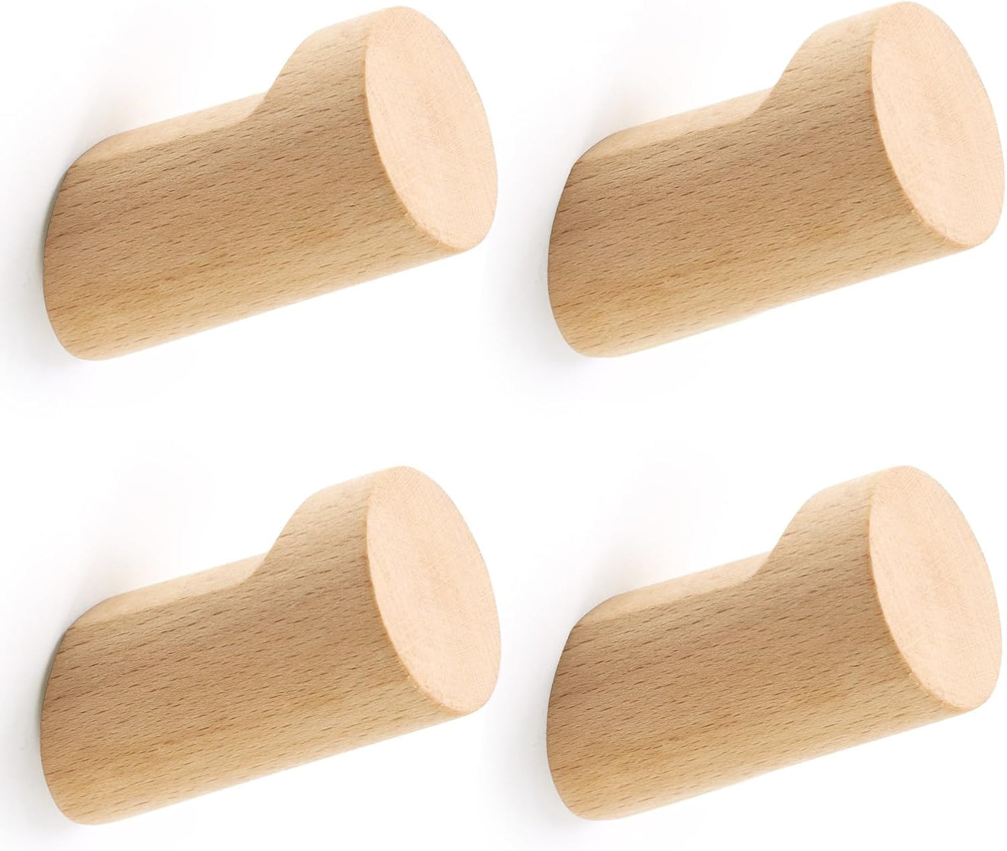 Wood Wall Hooks for Hanging, 4 Pack Hat Hook for Walls, Coat Hook Wall Mount, Backpack Hooks for Walls, Bathroom Towel Hanger (Natural)