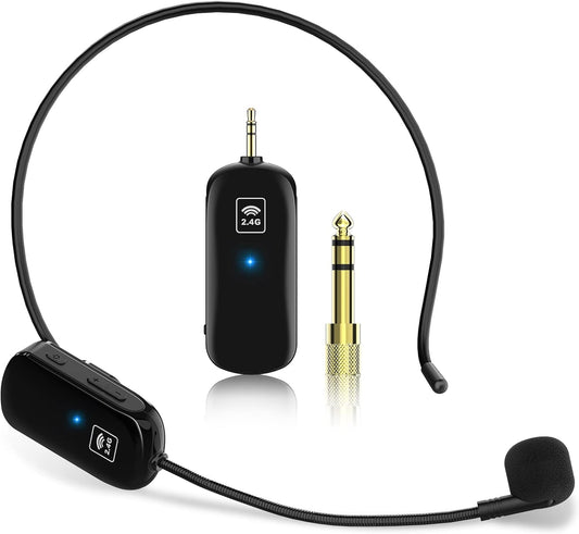Wireless Microphone Headset, 2.4G Wireless Headset Mic and Handheld Mic 2 in 1, 165Ft Range, 1/8''&1/4'' Plug, for Speakers, Voice Amplifier, PA System
