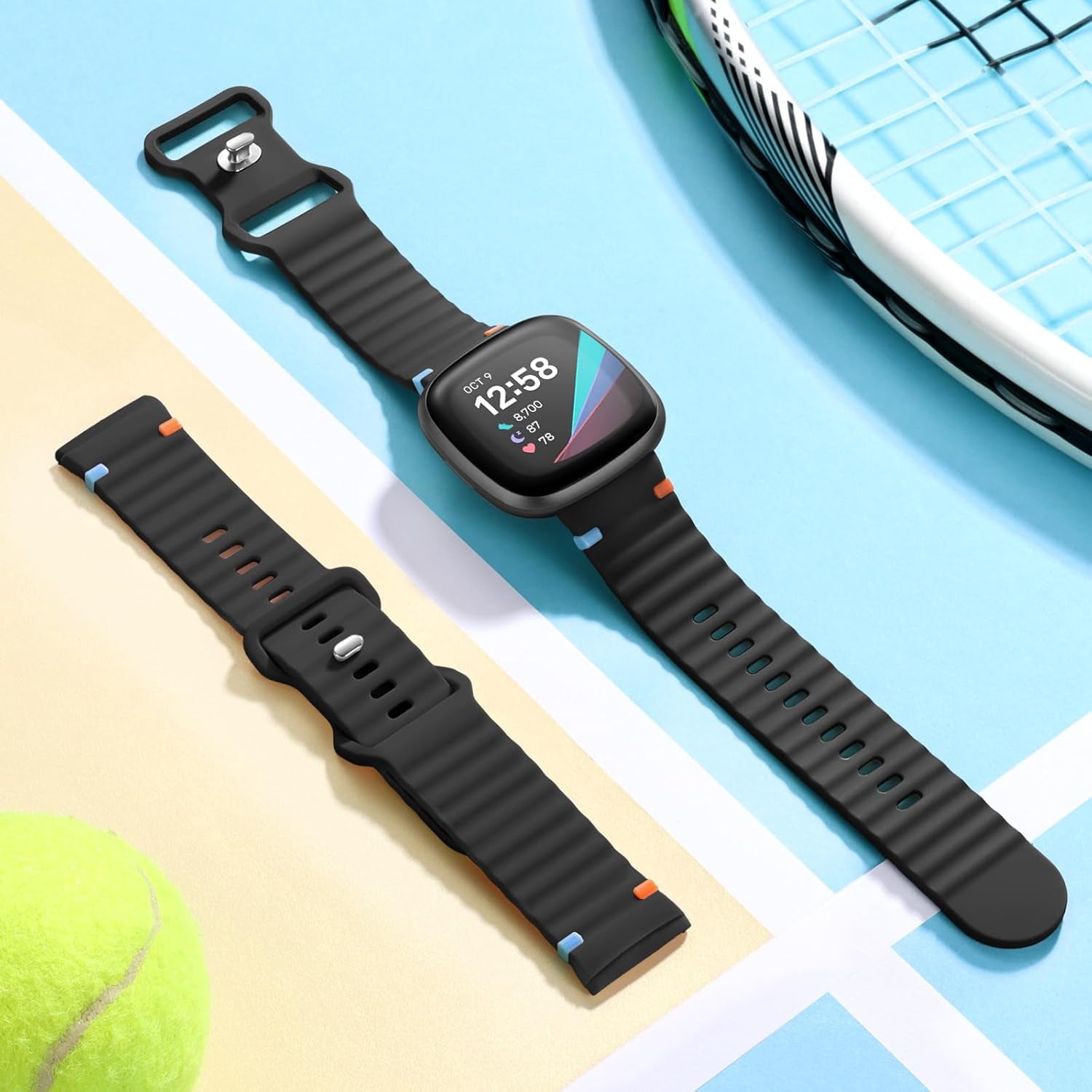 Compatible with Fitbit Versa 4 Bands for Woman/Versa 3 Band, Compatible with Fitbit Sense 2 Bands/Sense Band, Soft Silicone Waterproof Breathable Replacement Sport Strap Accessories for Men