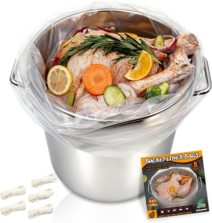 Turkey Brine Bags, 5 Gallon Bucket Liner Bags, 5.5 Mil, 5 Pack - 30" X 21", BPA Free Brining Bags for Turkey, Leak-Proof Liner for Bucket, Brine Kit with Strings - Thanksgiving, Christmas Essentials