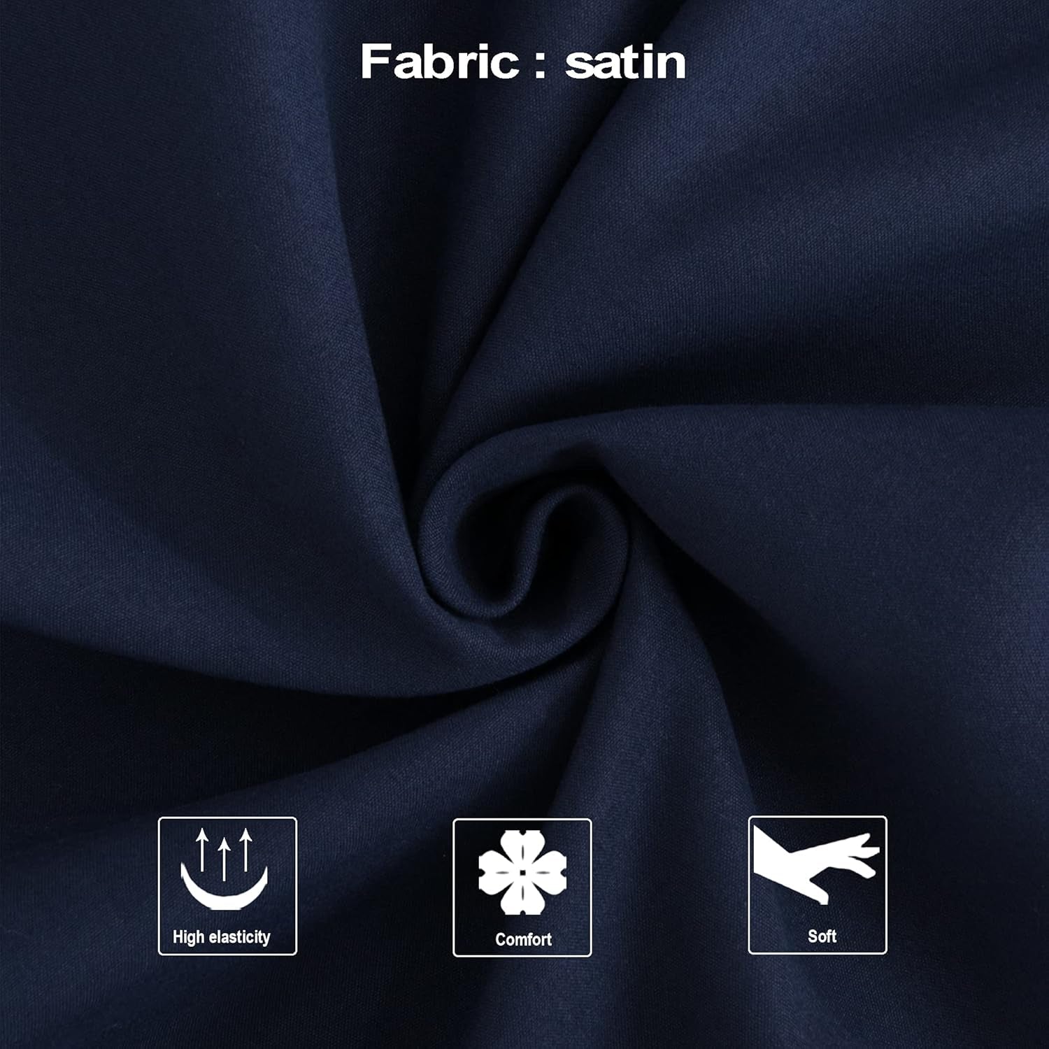 Zippered Satin Pillow Cases for Hair and Skin, Luxury Standard Hidden Zipper Pillowcases Set of 2, 20X26 Inches, Navy Blue