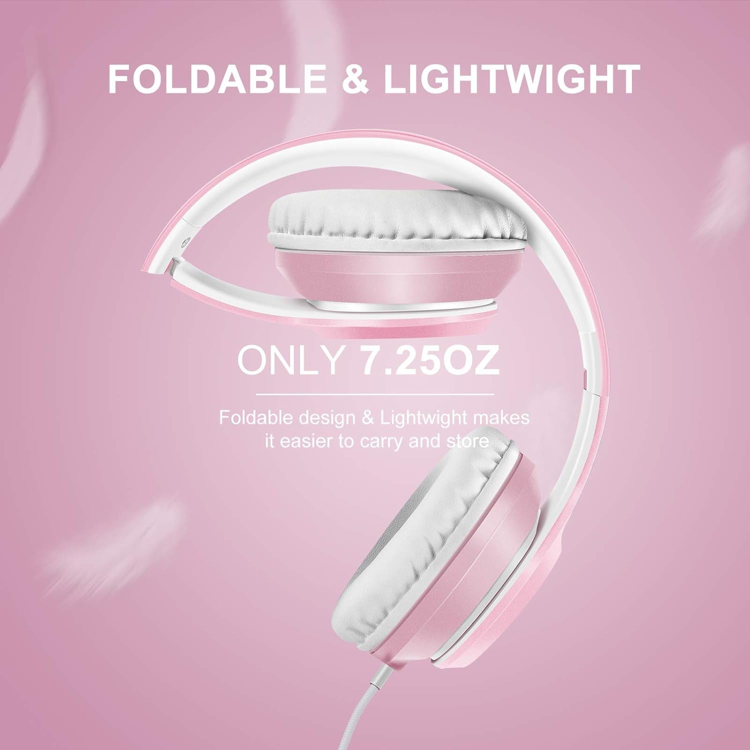 X8 Over-Ear Wired Headphones with Microphone with 1.45M-Tangle-Free Nylon Line&3.5Mm Plug,Lightweight Foldable & Portable Headphones for Smartphone,Tablet,Computer,Mp3/4（Pearl Pink）