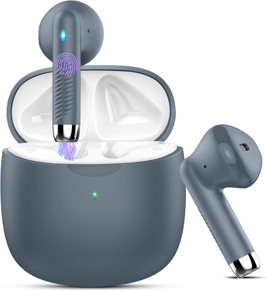 Wireless Earbuds, Bluetooth 5.3 Headphones in Ear with Noise Cancelling Mic, Bluetooth Earbuds Stereo Bass, IP7 Waterproof Sports Earphones, 32H Playtime USB C Charging Ear Buds Gray for Android Ios