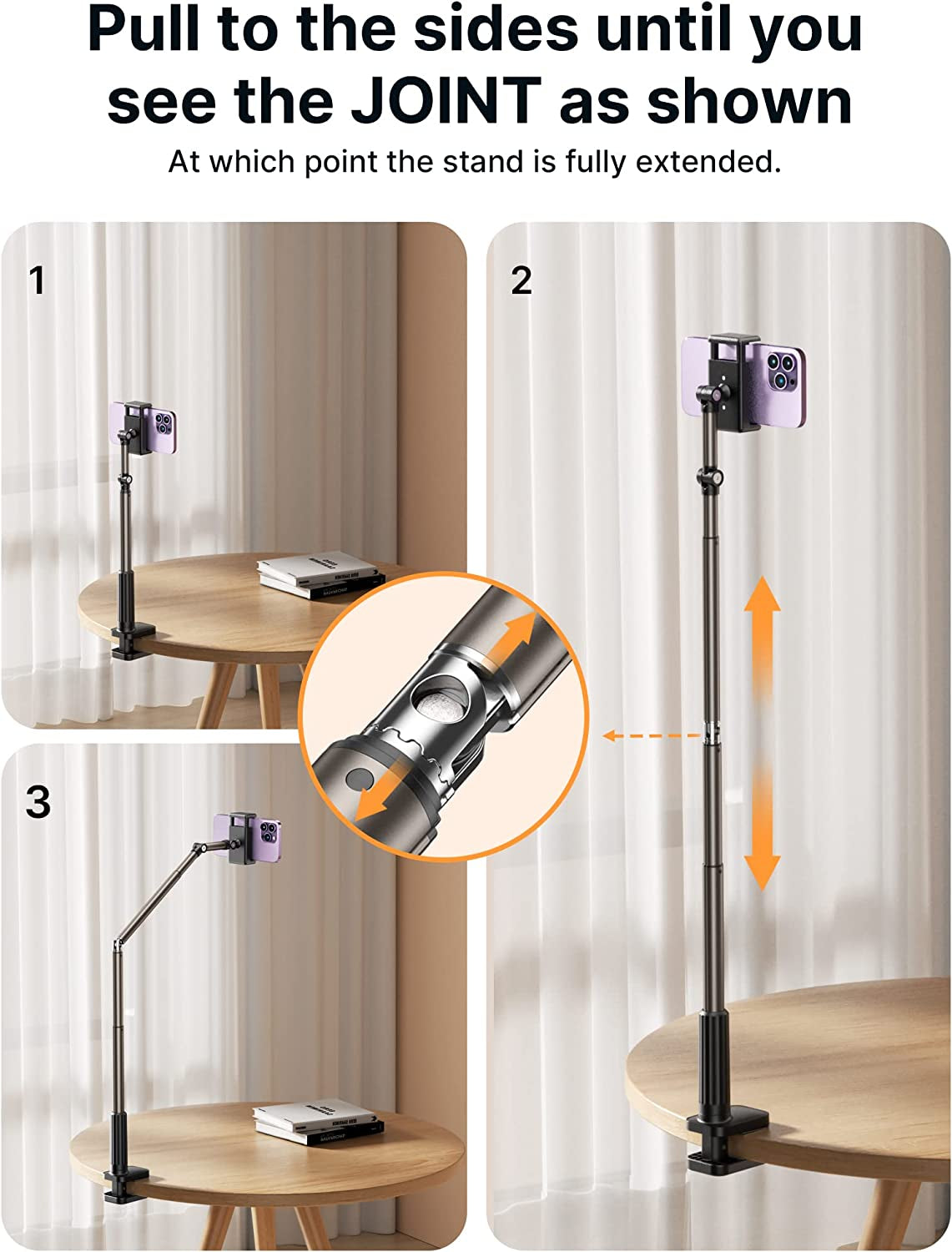 Phone Holder for Desk and Bed Compatible with Iphone 16 15 14 13 12 Overhead Phone Mount Gooseneck Phone Stand Flexible 360 Lazy Long Arm Clamp Clip for Table Bedside [1-Pack, Black]