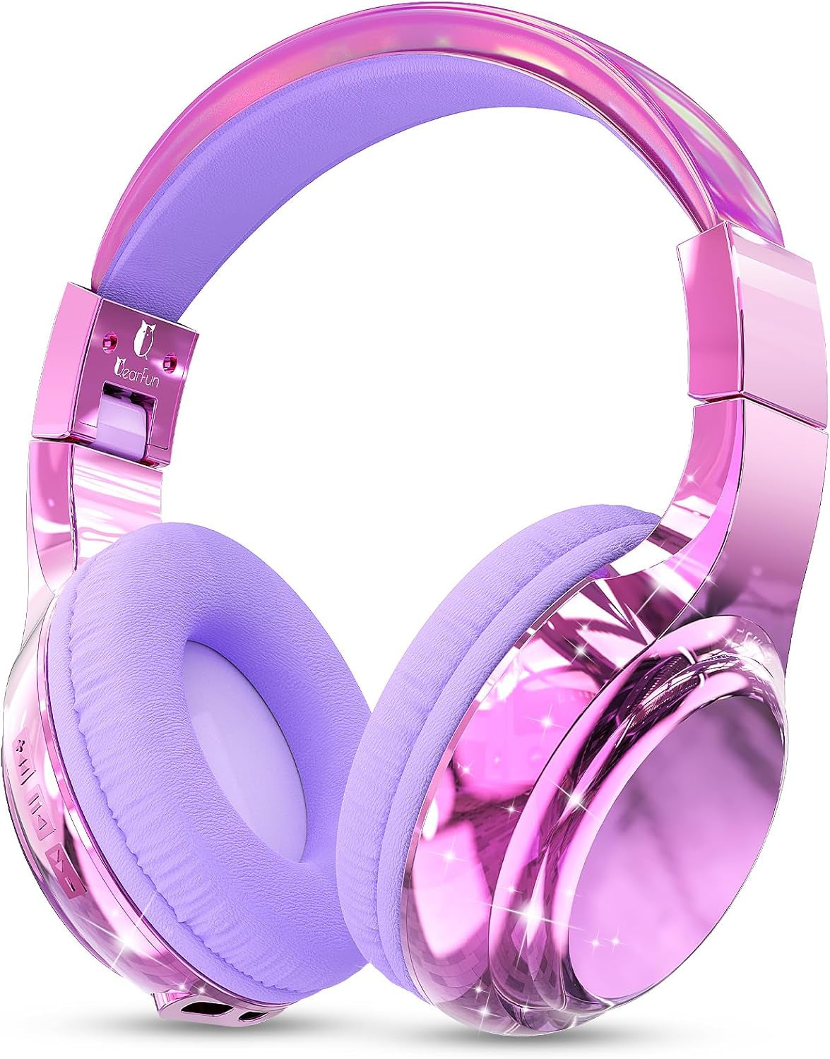 Kids Bluetooth 5.3 Headphones, Wireless Metallic Gradient Headset, Lightweight Foldable on Ear Headphones with Aux Cord, Fast Charging, Built-In Mic, for School/Travel/Tablet/Ipad