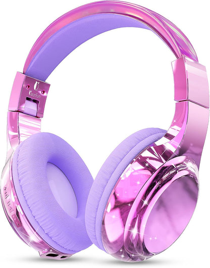 Kids Bluetooth 5.3 Headphones, Wireless Metallic Gradient Headset, Lightweight Foldable on Ear Headphones with Aux Cord, Fast Charging, Built-In Mic, for School/Travel/Tablet/Ipad