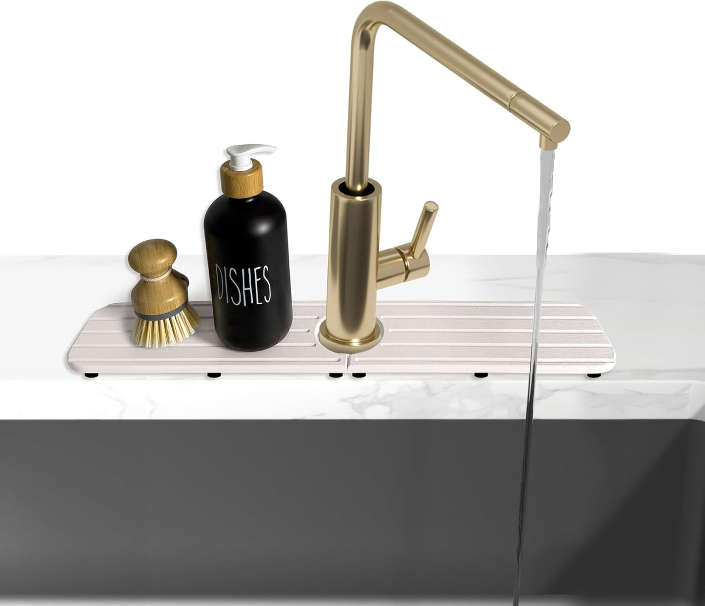 Zumenda 17Inch X 4Inch Kitchen Sink Faucet Mat, Water Absorbing Stone Faucet Splash Guard for Bathroom Counter, Quick Drying Diatomite Tray for Kitchen Sink, White