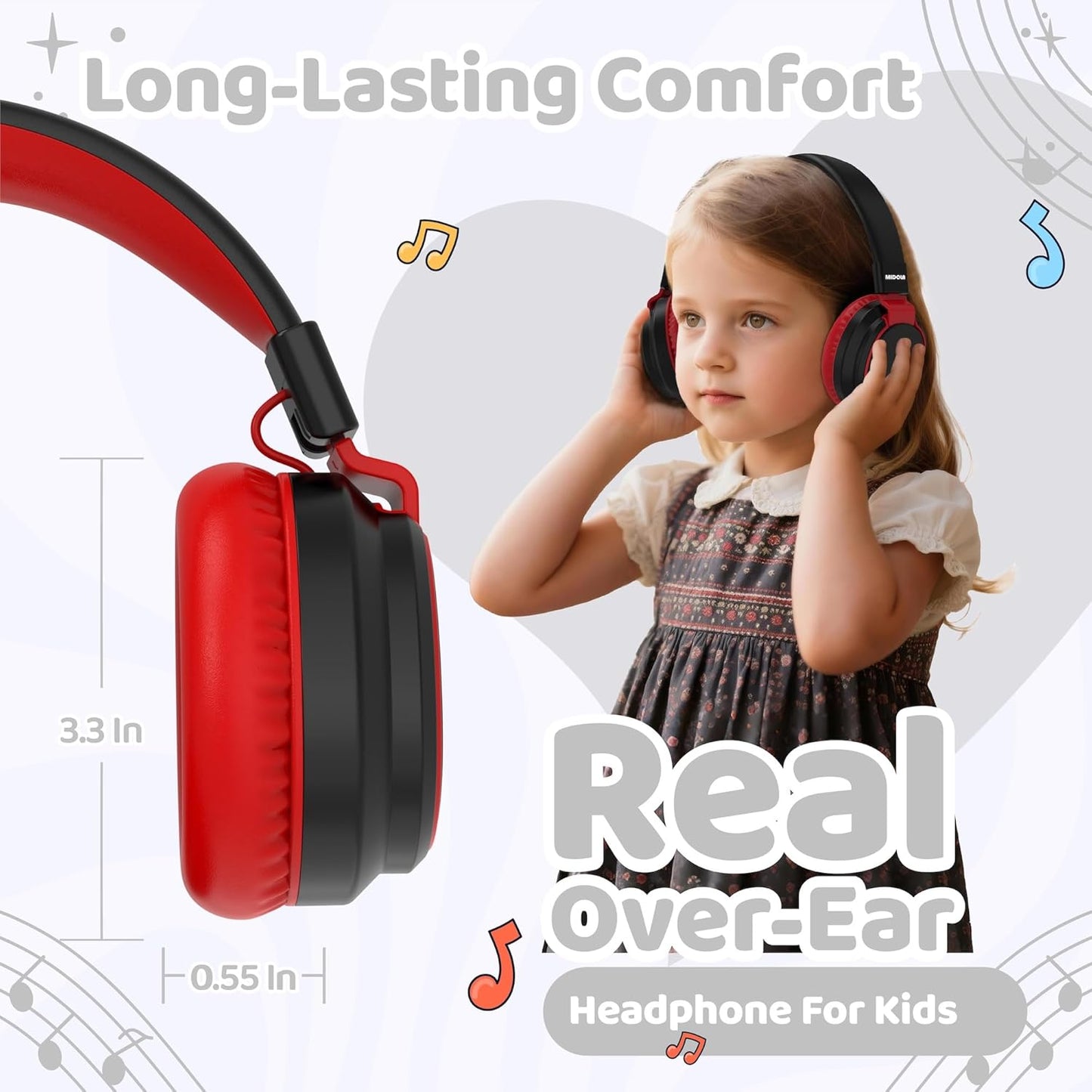 Kids Headphones Bluetooth 5.3 Wireless 60H Play Time Volume Limited 85/110Db over Ear Foldable Protection Headset/Wired Aux Built-In Mic for Boy Girl Travel School Pad Tablet Black