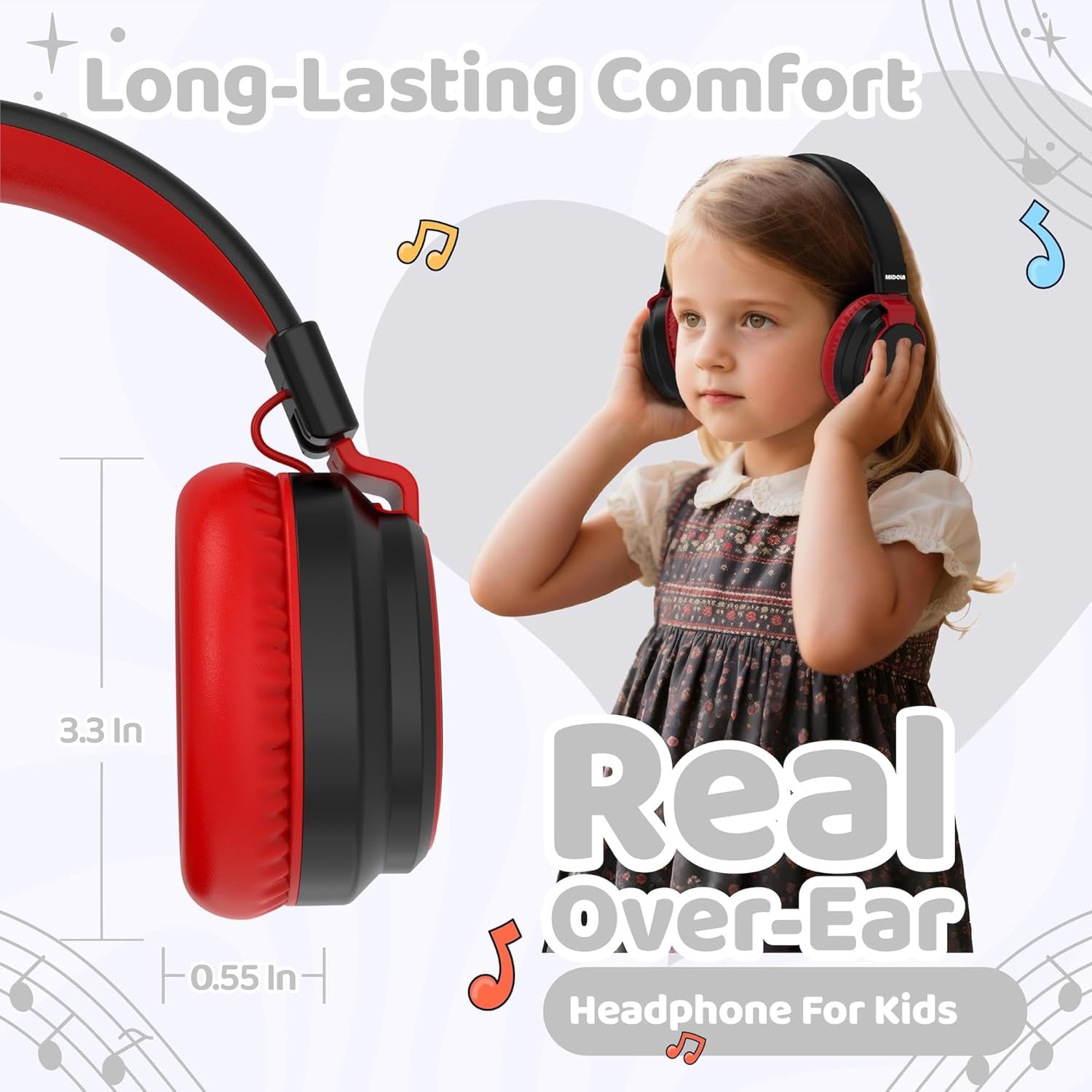 Kids Headphones Bluetooth 5.3 Wireless 60H Play Time Volume Limited 85/110Db over Ear Foldable Protection Headset/Wired Aux Built-In Mic for Boy Girl Travel School Pad Tablet Black