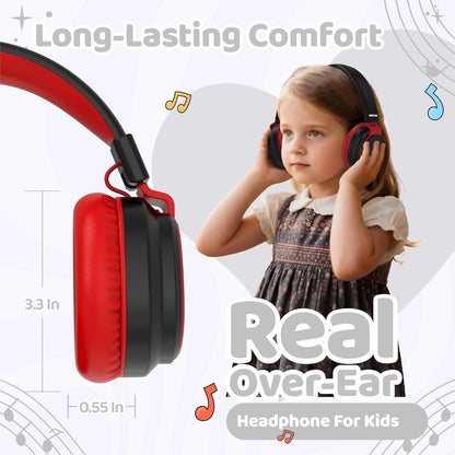 Kids Headphones Bluetooth 5.3 Wireless 60H Play Time Volume Limited 85/110Db over Ear Foldable Protection Headset/Wired Aux Built-In Mic for Boy Girl Travel School Pad Tablet Black