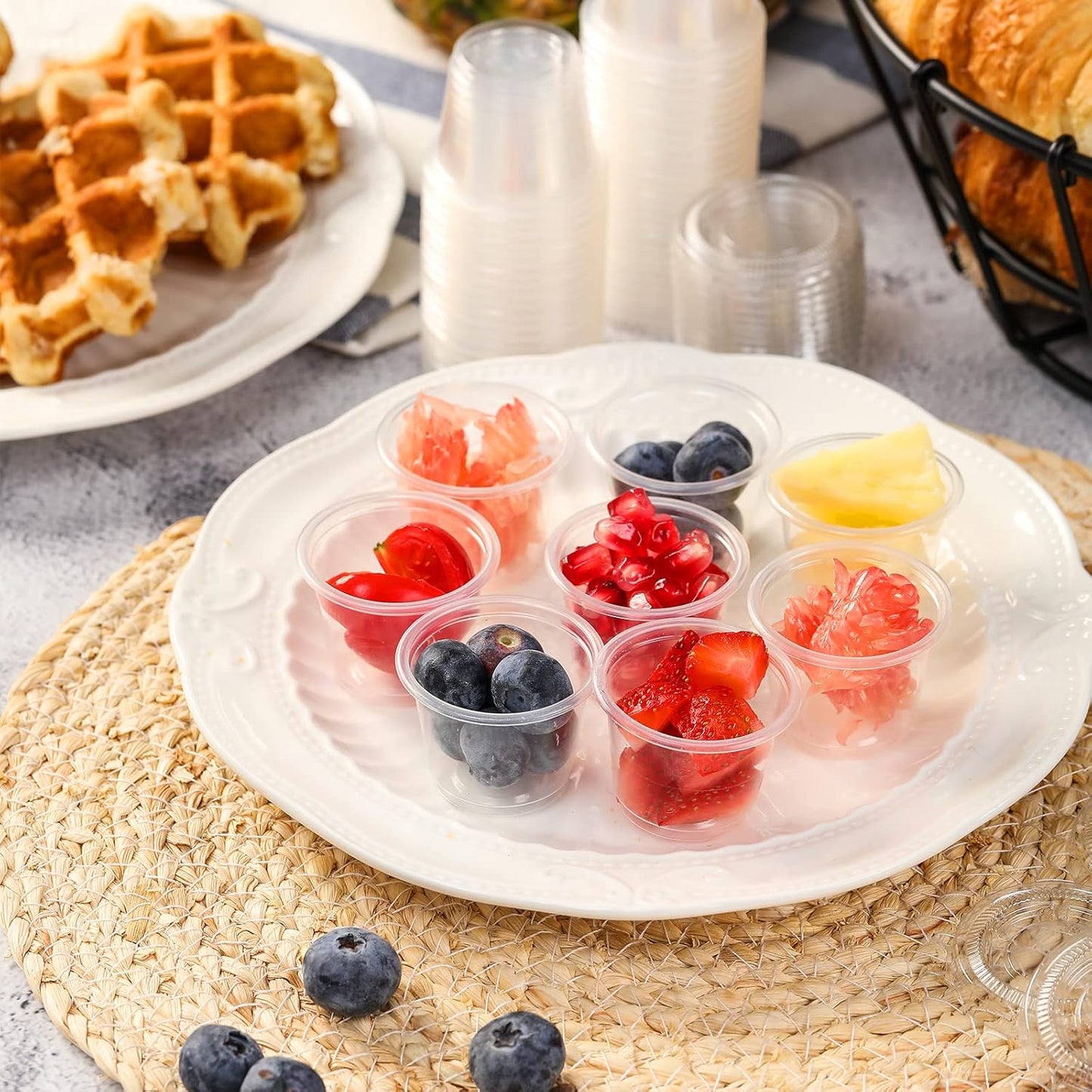 [130 Sets - 1 Oz ] Jello Shot Cups, Small Plastic Containers Lids, Airtight and Stackable Portion Cups, Salad Dressing Container, Dipping Sauce Cups, Condiment Cups Lunch, Party to Go, Trips