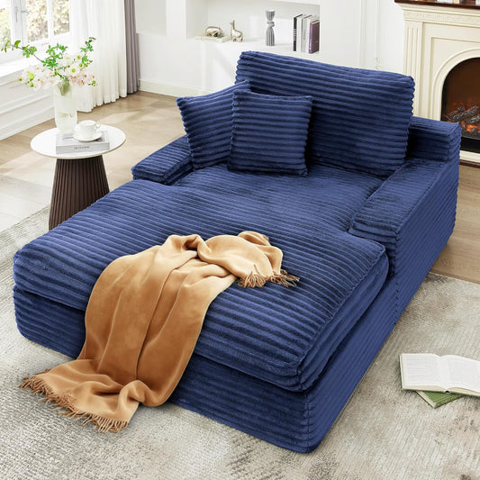 54" x 71" Oversized Chaise Lounge Sofa Chair - Corduroy Memory Foam Upholstered Couch with Plush Reading Chair Design, Includes 2 Throw Pillows, No Assembly Required for Living Room or Bedroom
