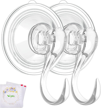 Wreath Hanger, Large Suction Cup Wreath Hooks with Wipes, Heavy Duty, 22 LB Capacity, Removable and Reusable, Clear, 2 Pcs