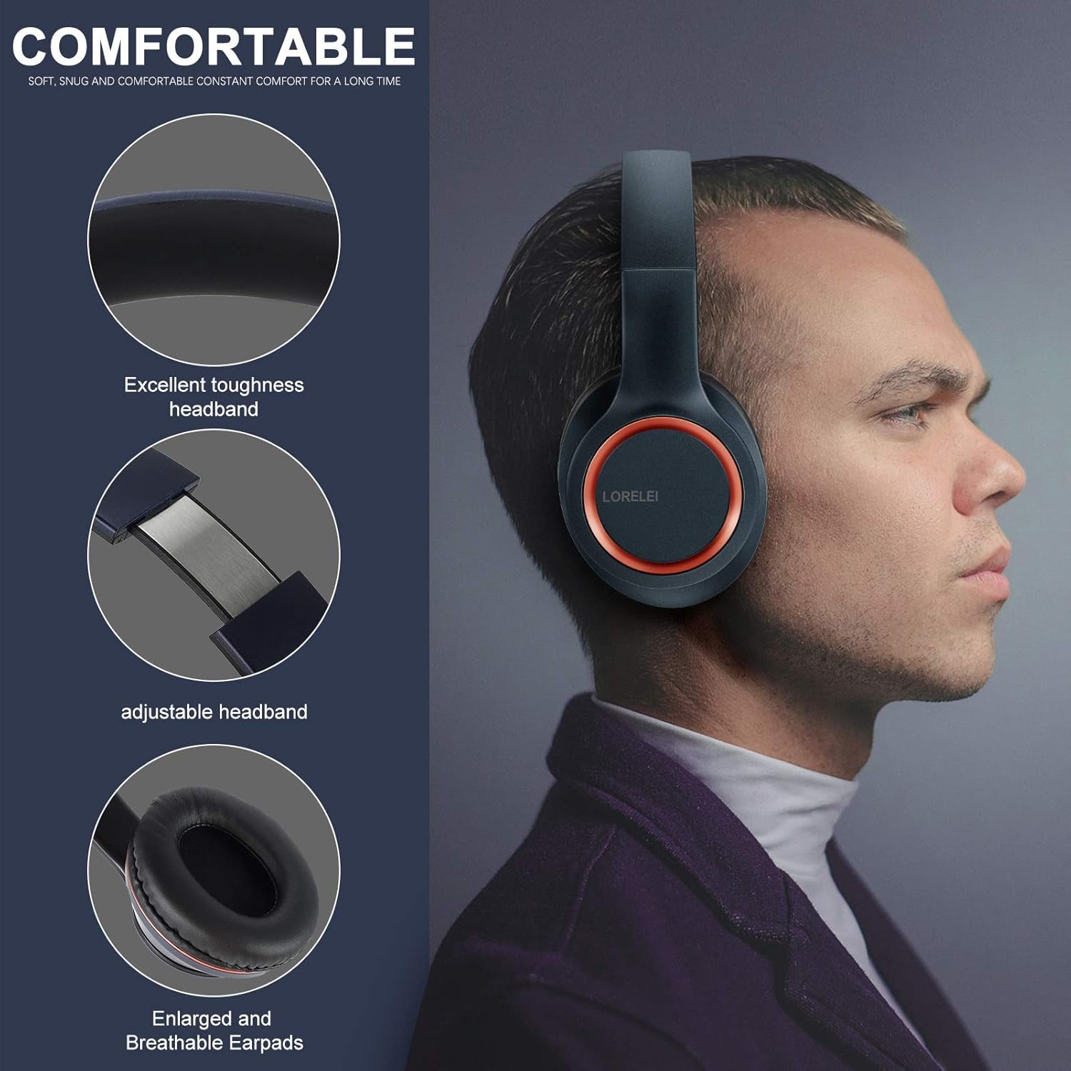X8 Over-Ear Wired Headphones with Microphone with 1.45M-Tangle-Free Nylon Line&3.5Mm Plug,Lightweight Foldable & Portable Headphones for Smartphone,Tablet,Computer,Mp3/4(Dark Blue)