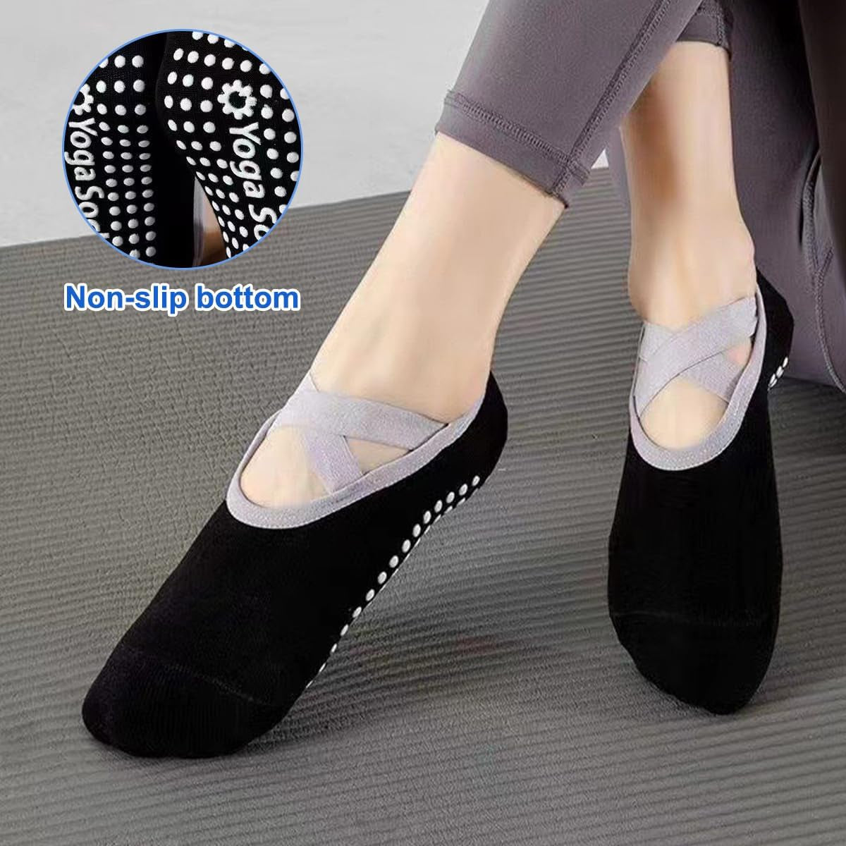 Yoga Socks for Women Non-Slip Grips & Straps, Ideal for Pilates, Ballet, Dance, Barefoot Workout