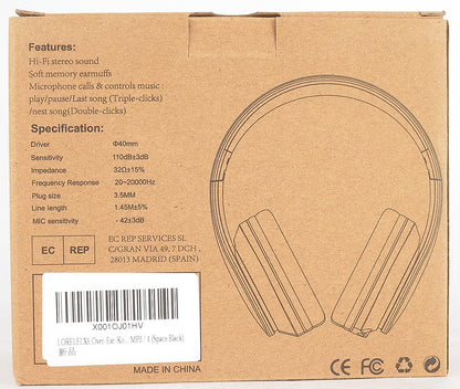 X6 Over-Ear Headphones with Microphone, Lightweight Foldable & Portable Stereo Bass Headphones with 1.45M No-Tangle, Wired Headphones for Smartphone Tablet MP3 / 4 (Space Black)