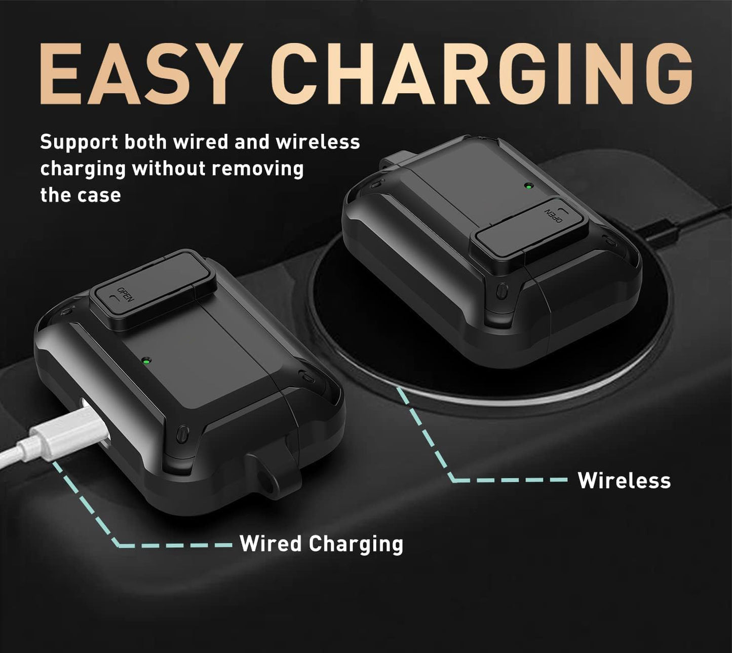 Compatible with JBL Vibe 200TWS/JBL Vibe Beam Case Cover Lock Clip with Cleaner Kit,Cool Protective Cover Men Women with Carabiner for JBL Vibe Beam 2 Charging Case - Black