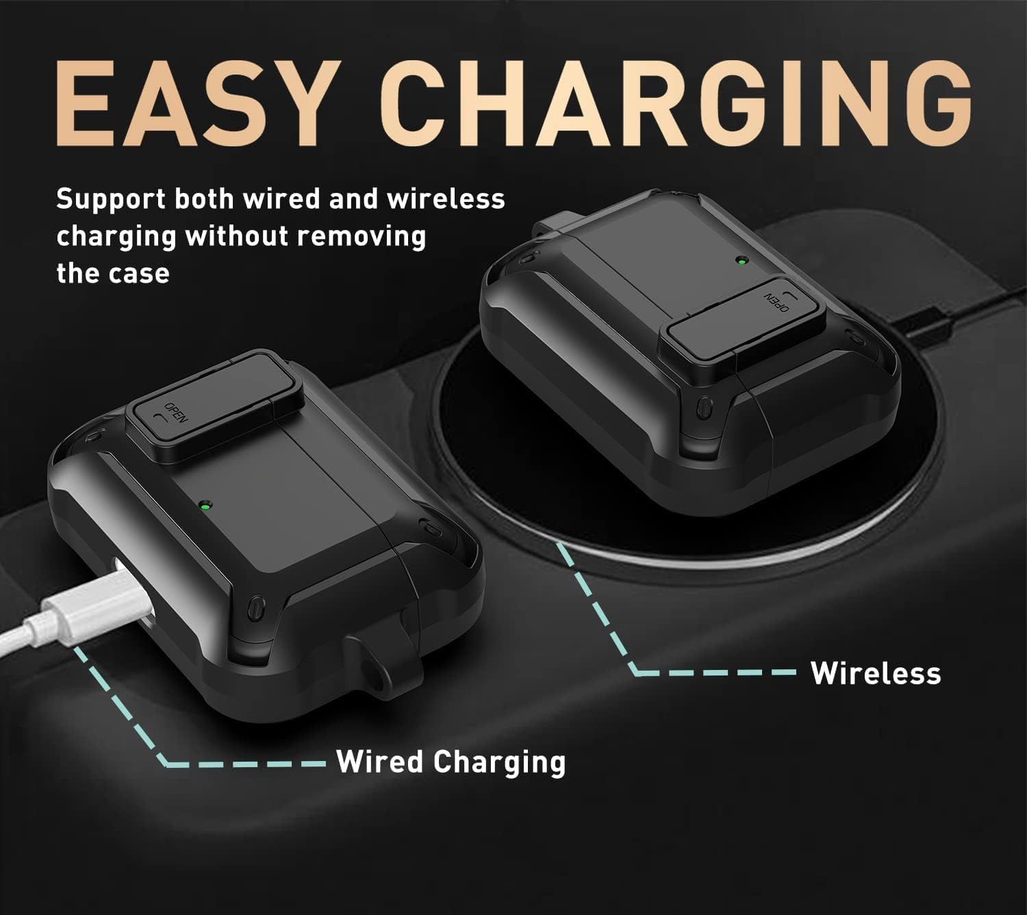 Compatible with JBL Vibe 200TWS/JBL Vibe Beam Case Cover Lock Clip with Cleaner Kit,Cool Protective Cover Men Women with Carabiner for JBL Vibe Beam 2 Charging Case - Black