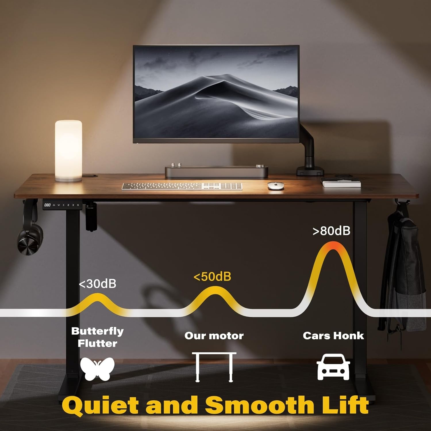 Height Adjustable Electric Standing Desk, 55 X 24 Inches Ergonomic Stand up Table, Sit Stand Home Office Desk with Splice Board, Black Frame/Rustic Brown Top(Rustic Brown, 55 Inches)