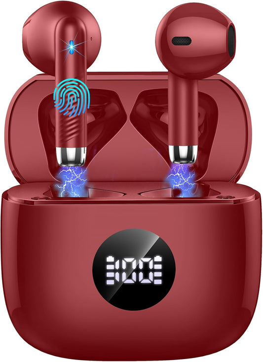 Wireless Earbuds, Bluetooth Headphones LED Power Display Ear Buds Bass Stereo, Bluetooth Earbuds In-Ear Noise Cancelling Mic, Playback Mini Case IP7 Waterproof Sports Earphones for Android Ios