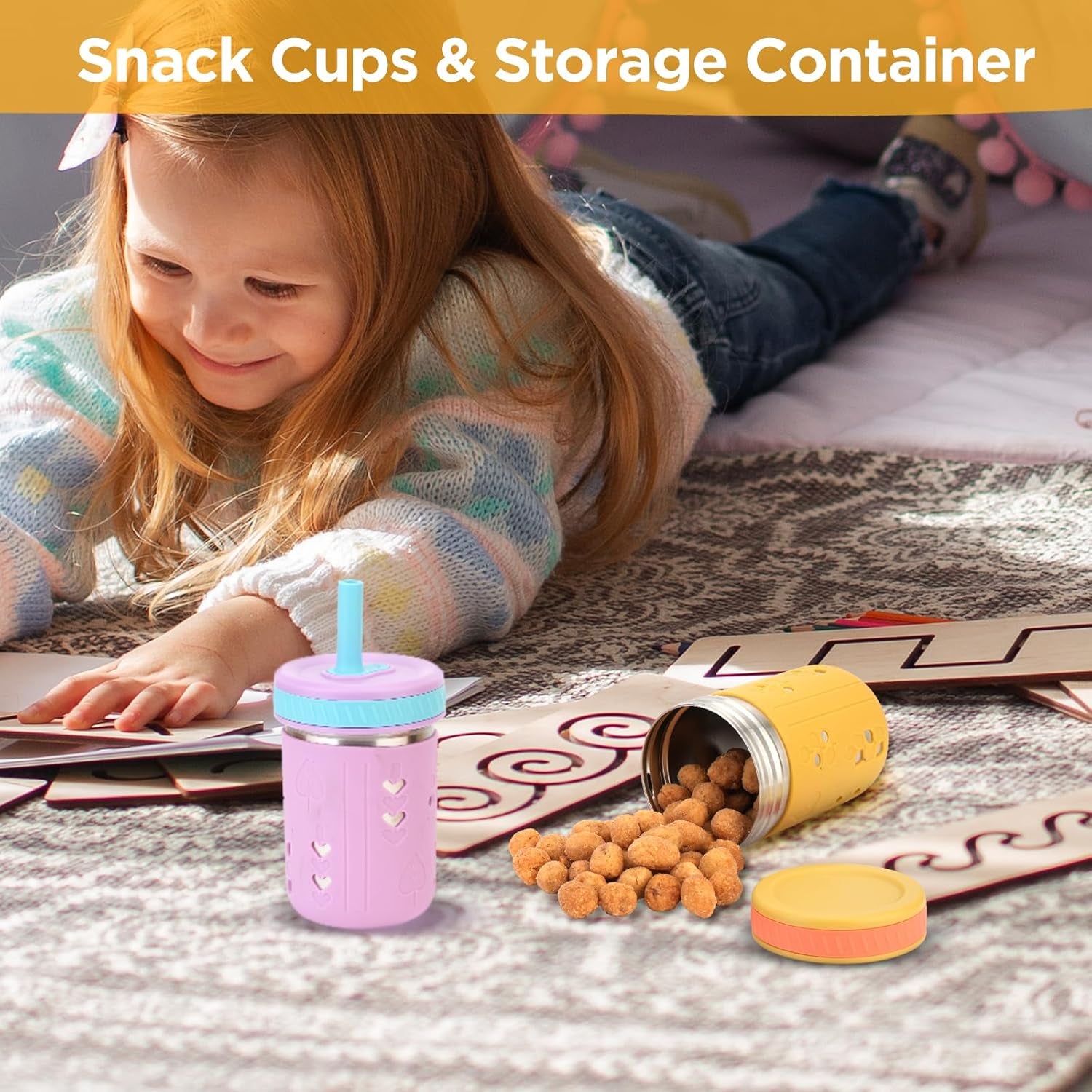 [2 Pack] 10 Oz 2-In-1 Stainless Steel Kids Tumbler Cups with Silicone Sleeves, Spill-Resistant Flexible Straws & Storage Lids, Bpa-Free Smoothie and Snack Cups, Dishwasher Safe