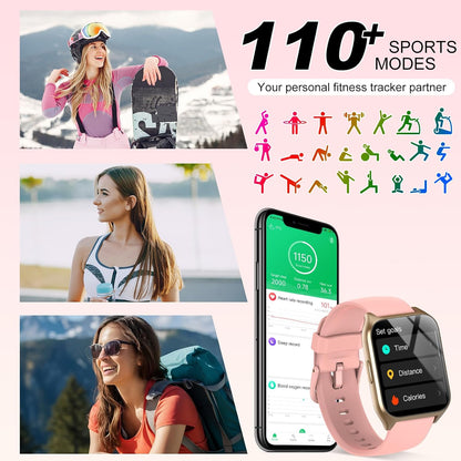 Smart Watch for Women, 1.85" HD Smartwatch (Answer/Make Call), 2025 Fitness Activity Tracker, 110+ Sport Modes/Heart Rate/Sleep Monitor/Pedometer, IP68 Waterproof Fitness Watch for Android Ios, Pink