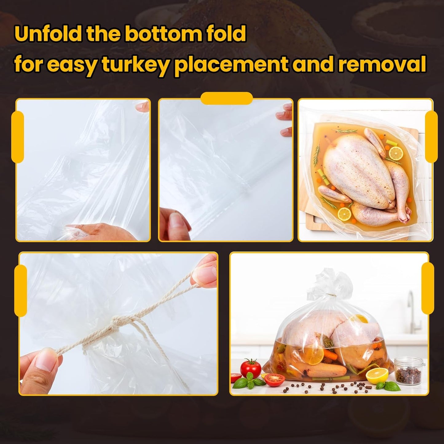 Turkey Brine Bags, Set of 2 Extra Large Brine Bag Holds up 25Lb, 19"×23" Double Zipper Seal Thickened Turkey Bags, with Cotton Rope and Spice Yarn Cloth Bag