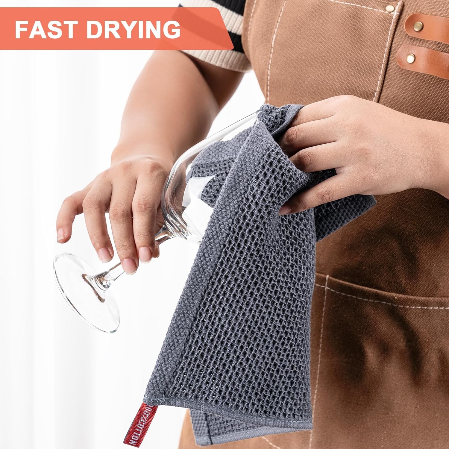 Kitchen Towels 6-Pack Kitchen Dish Cloths,100% Cotton Towels Waffle Weave, Ultra Soft Absorbent, Quick Drying, 12X12 Inches,Dark Grey