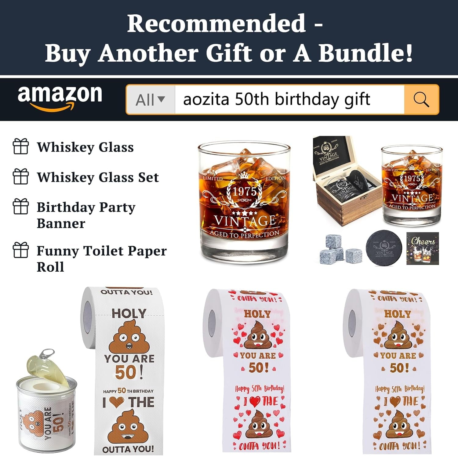 Can-Shaped Packaging - 50Th Birthday Gifts for Men Him Women Her Toilet Roll Paper - 50Th Birthday Decorations, Party Supplies Favors - 50 Years Old Funny Gag Gift Ideas, Bday Present for Friends