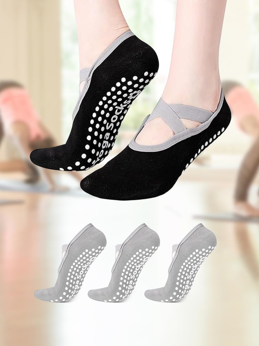 Yoga Socks for Women Non-Slip Grips & Straps, Ideal for Pilates, Ballet, Dance, Barefoot Workout