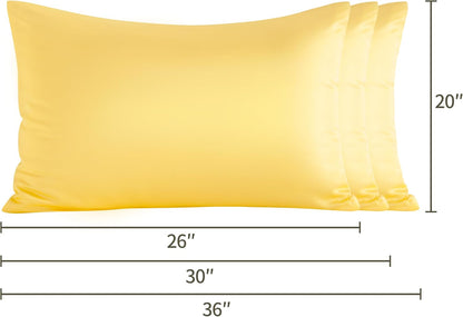 Zippered Satin Pillow Cases for Hair and Skin, Luxury Standard Hidden Zipper Pillowcases Set of 4, 20X26 Inches, Yellow