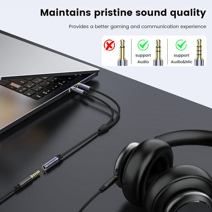 Headphone Splitter for Computer, 3.5Mm Female to 2 Dual 3.5Mm Male Cable for PC Gaming, Headphone Mic Splitter for PC 24K Gold-Plated with Noise Cancellation for Laptop/Speakers/Mic