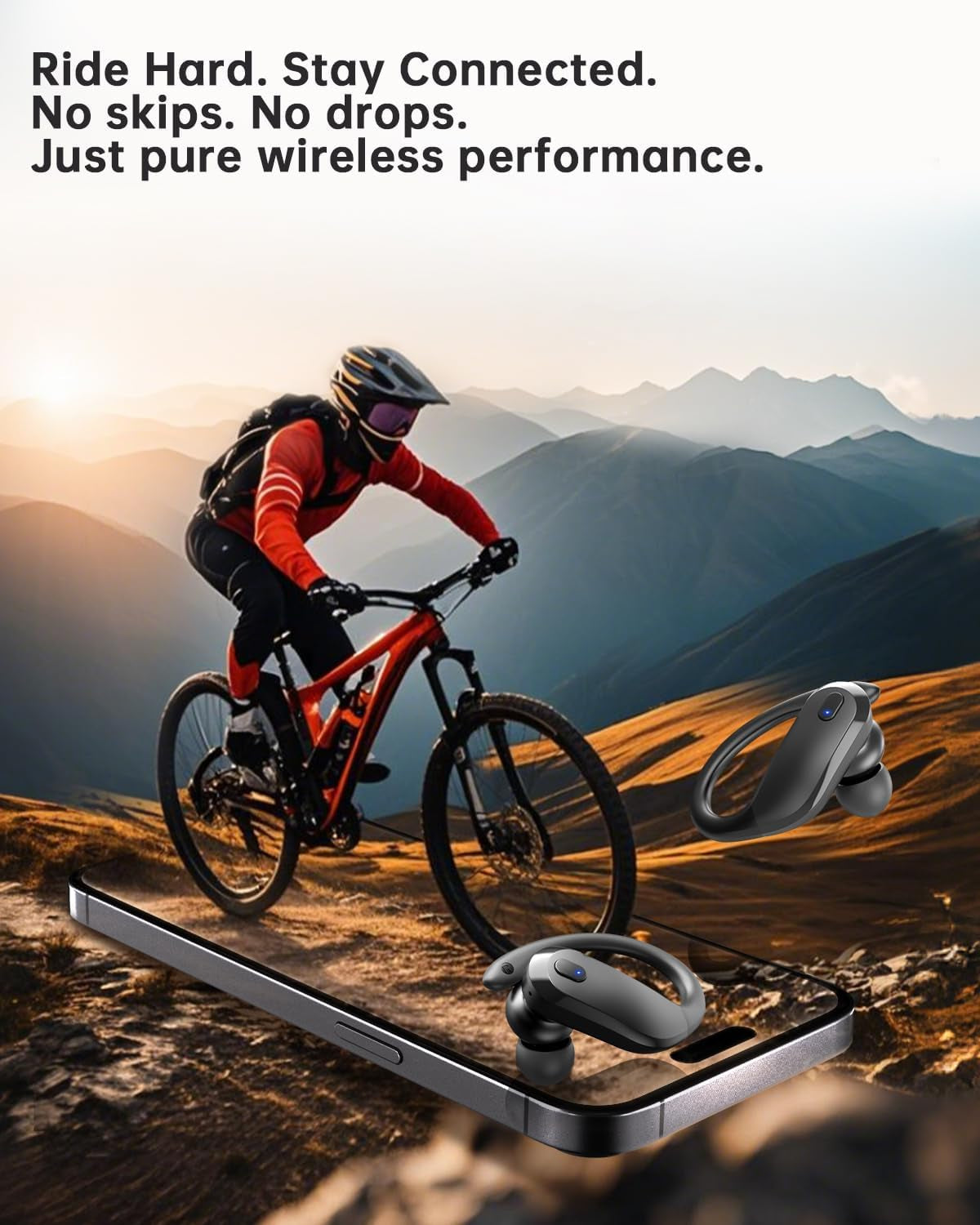 Wireless Earbuds Bluetooth 5.3 Headphones Sport,Ipx7 Waterproof Sports Earphones with Earhooks,48H Playtime,Lightweight 7.8G,Fast Charging Case,Noise Cancelling Mic for Running Gym Workout-Black